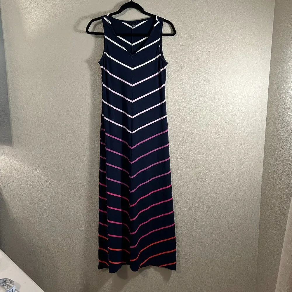 Women's Tommy Hilfiger Navy Blue Chevron Ombre Maxi V-Neck Dress Size: S